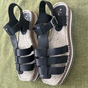 Anthropologie Sporty Platform Wedge Sandals Black Size 40 US 9 ‎ Boho Hipster